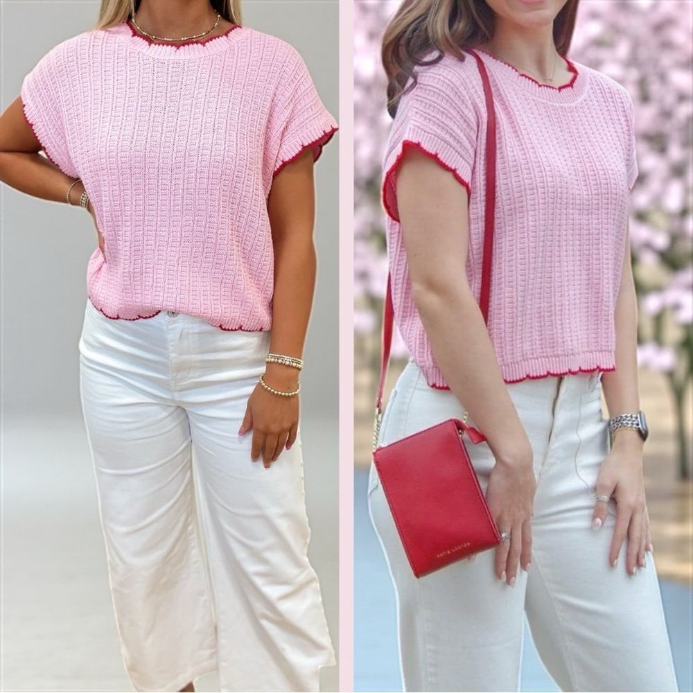 Pink Red Textured Light Weight Sweater Dolman Top NWT | SO ME - Picture 5 of 15